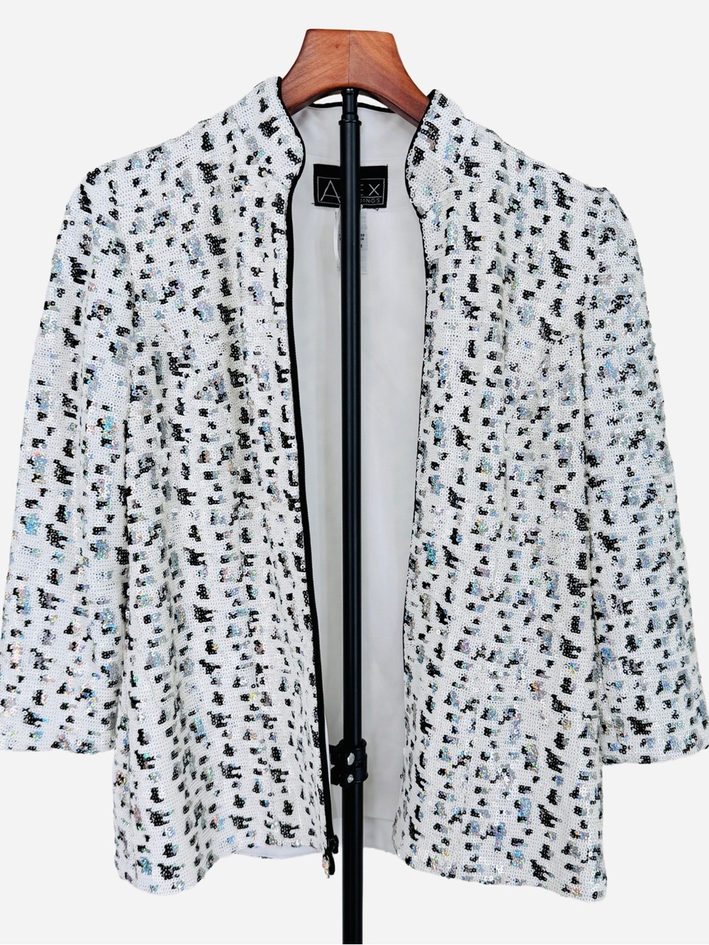 Alex Evenings Sequin Open Front Jacket Blazer White Small Party Formal confetti